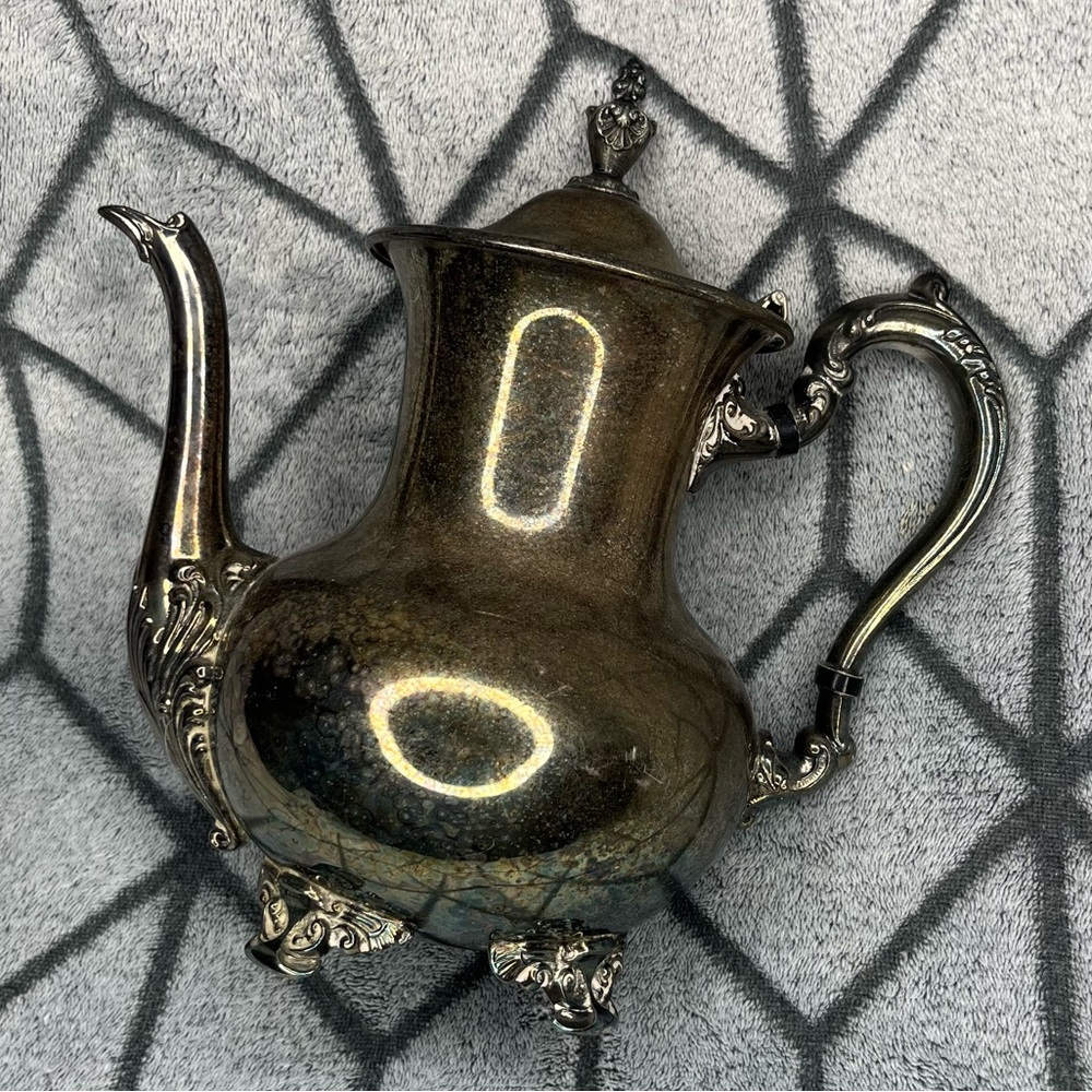 Vintage Poole by Leonard Silverplate Ornate Silver Kettle Teapot